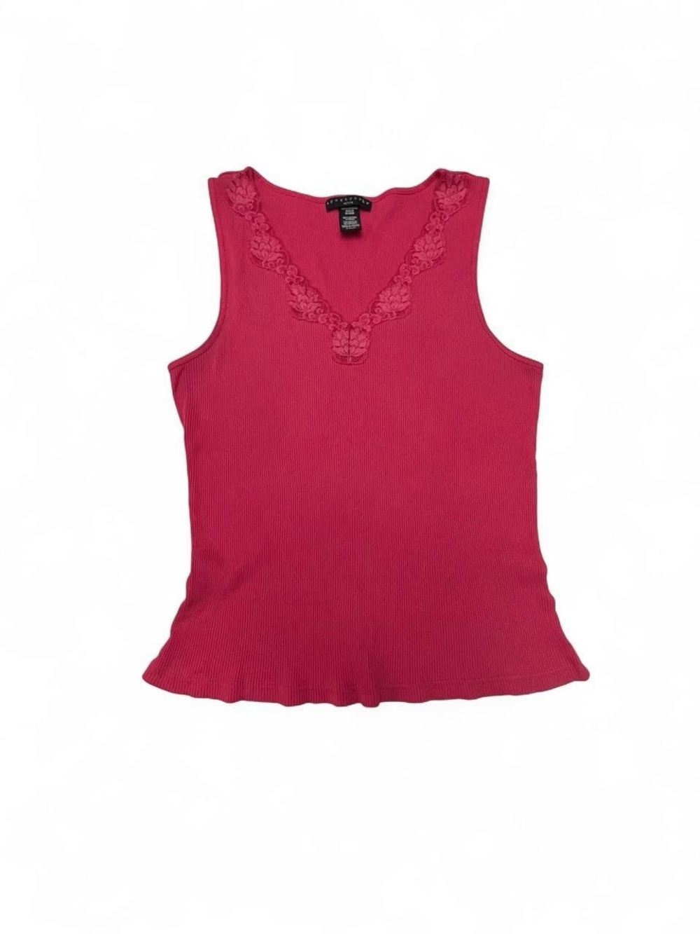 Y2k Fairycore Apostrophe XL Pink Ribbed 100% Cotton Tank Top Lace Trim